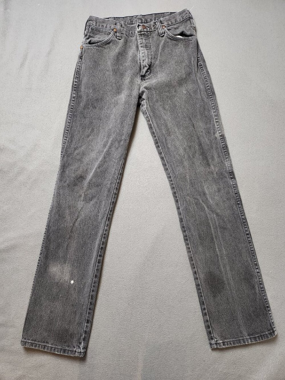 Vintage Wrangler 13MWZWK Stained Faded Black/Grey Cowboy Cut Jeans 31Made in USA